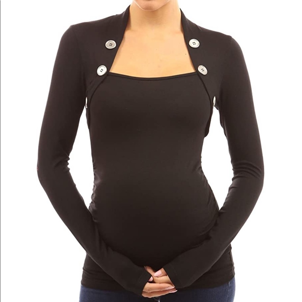Maternity Top: Mama Button embellished Ruched. M.